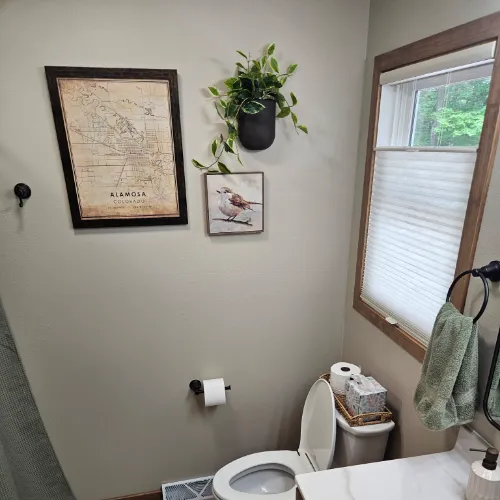 Hunter Douglas accordion in a bathroom 